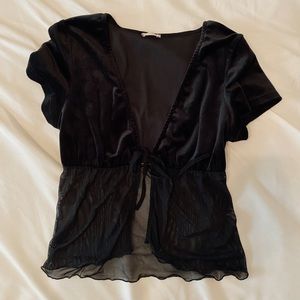Velvet Mesh Tie Crop Top